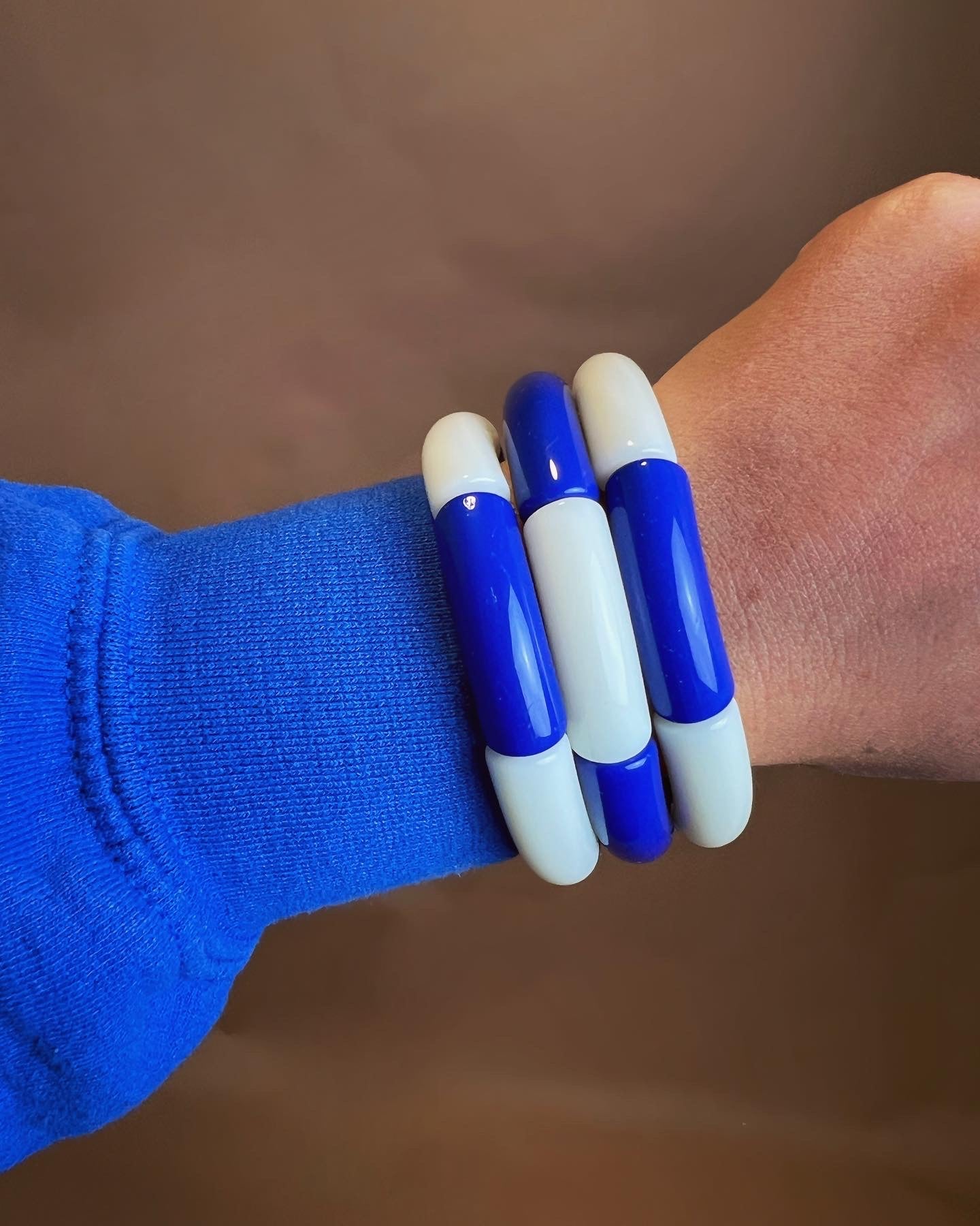 Blue+White Bamboo Bead Bracelet